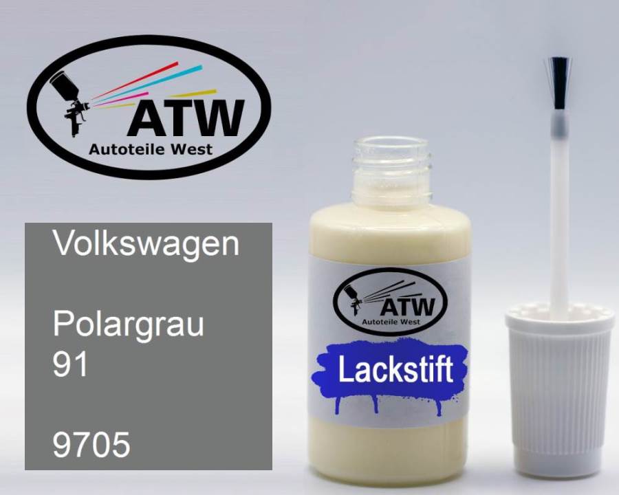 Volkswagen, Polargrau 91, 9705: 20ml Lackstift, von ATW Autoteile West.